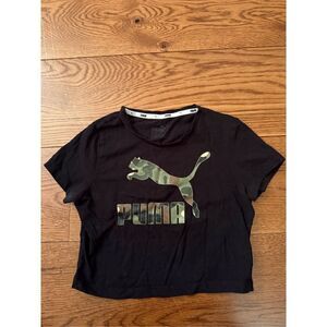 Puma Black Camo Logo Cropped T-Shirt – Size S